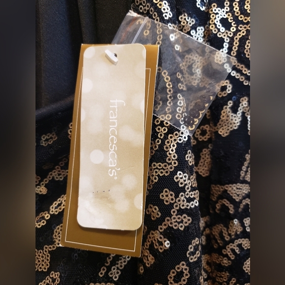 Alya Gold Sequined Halter Style Black Sleeveless Dress, Medium - Picture 7 of 7